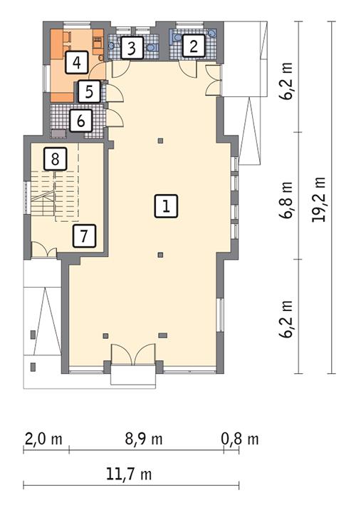 Rzut parteru POW. 166,0 m²