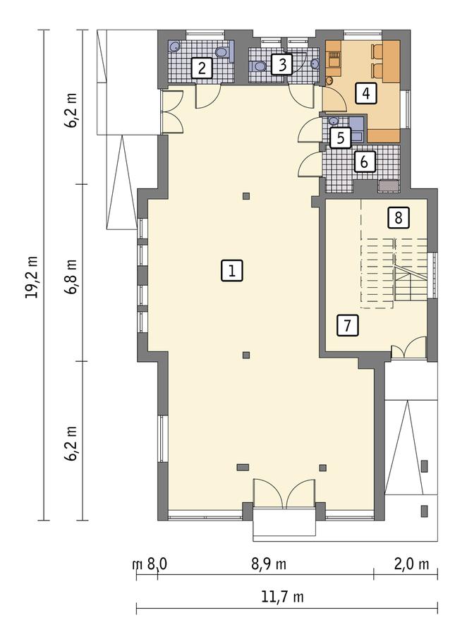 Rzut parteru lustro POW. 166,0 m²