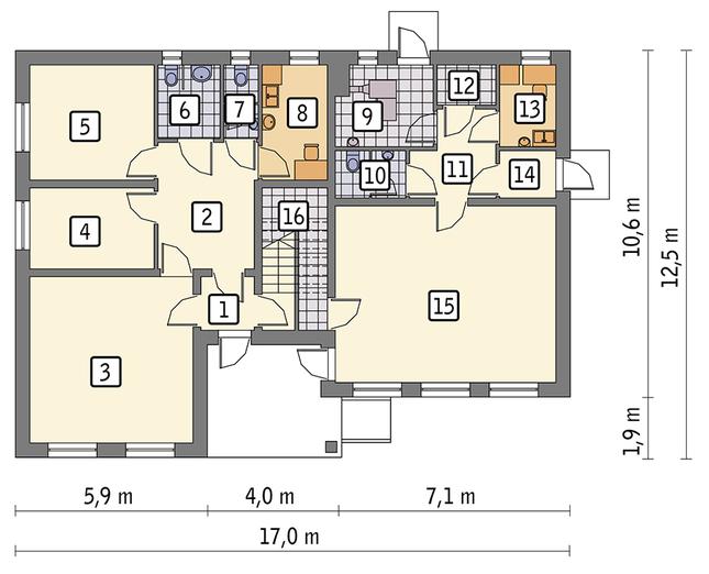 Rzut parteru POW. 140,3 m²