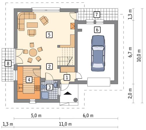 Rzut parteru POW. 72,6 m²