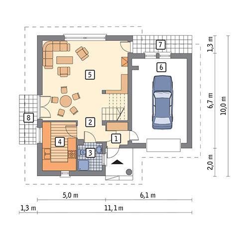 Rzut parteru POW. 72,6 m²