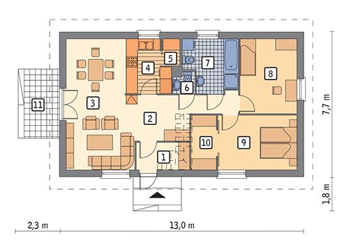 Rzut parteru POW. 80,3 m²