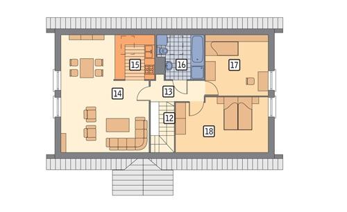 Rzut poddasza: II etap realizacji (58,1 m2 powierzchni użytkowej)