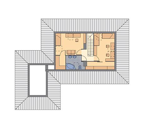 Rzut poddasza: II etap realizacji (36,4 m2 powierzchni użytkowej)