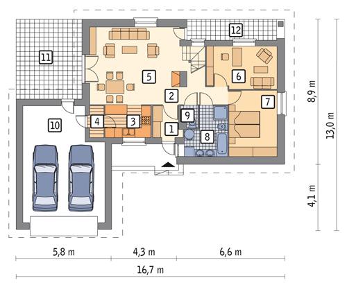 Rzut parteru POW. 111,8 m²