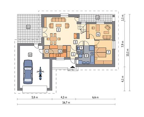 Rzut parteru POW. 111,8 m²