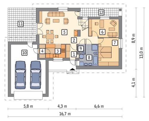 Rzut parteru POW. 111,8 m²