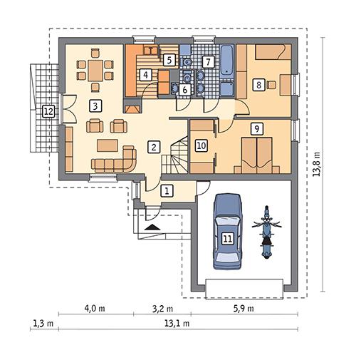 Rzut parteru POW. 116,5 m²