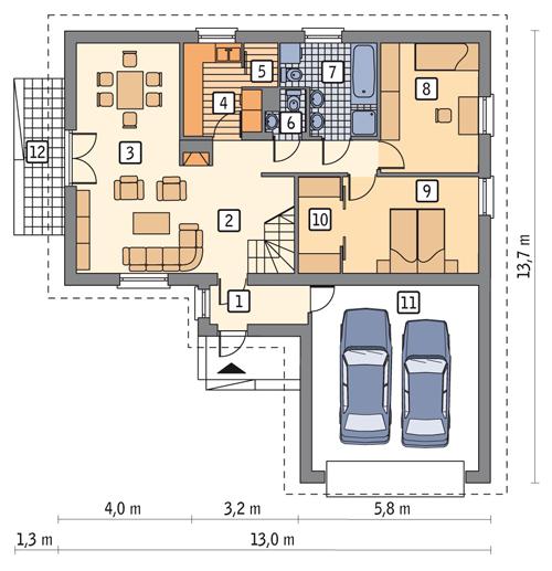 Rzut parteru POW. 116,5 m²