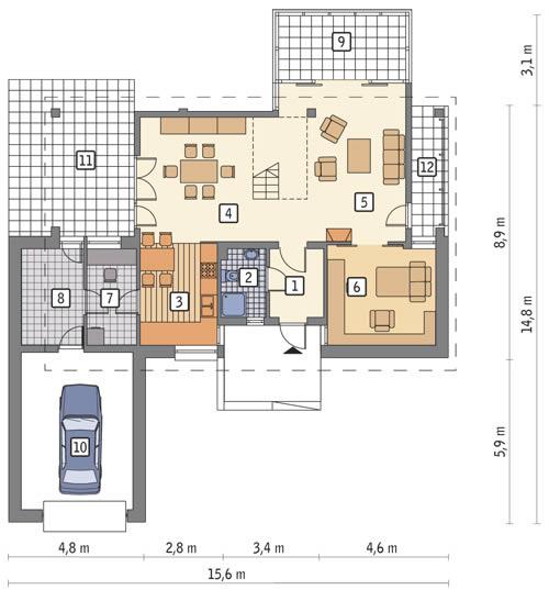 Rzut parteru POW. 114,9 m²