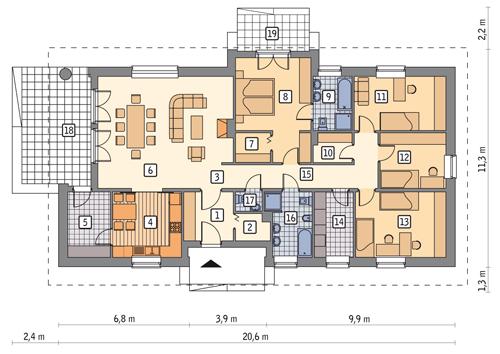 Rzut parteru POW. 163,6 m²