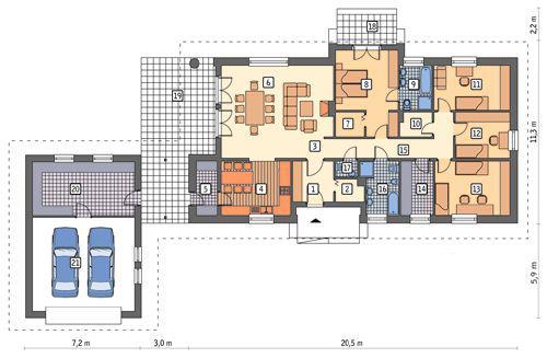 Rzut parteru POW. 221,7 m²