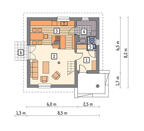Rzut parteru POW. 49,9 m²