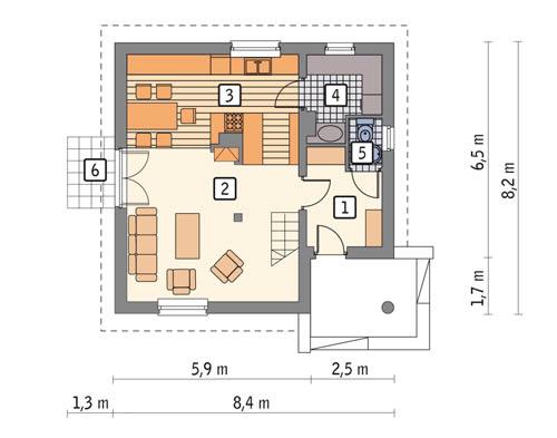 Rzut parteru POW. 49,9 m²