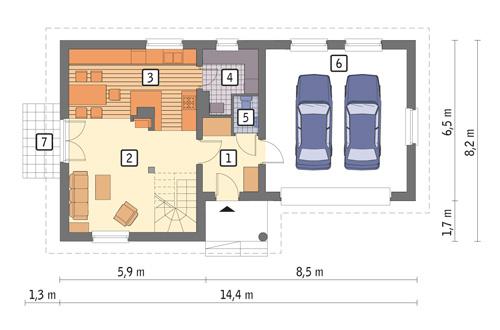 Rzut parteru: wersja podstawowa POW. 82,7 m²