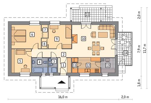 Rzut parteru POW. 100,1 m²