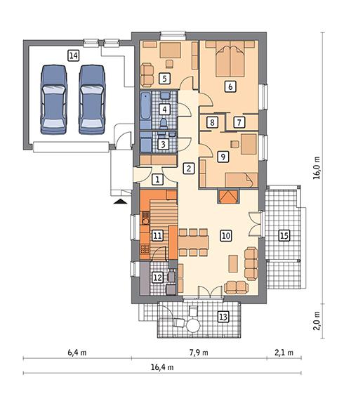 Rzut parteru POW. 135,3 m²