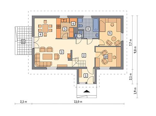 Rzut parteru POW. 87,4 m²