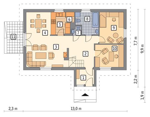 Rzut parteru POW. 87,4 m²