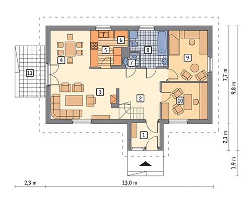 Rzut parteru POW. 84,4 m²
