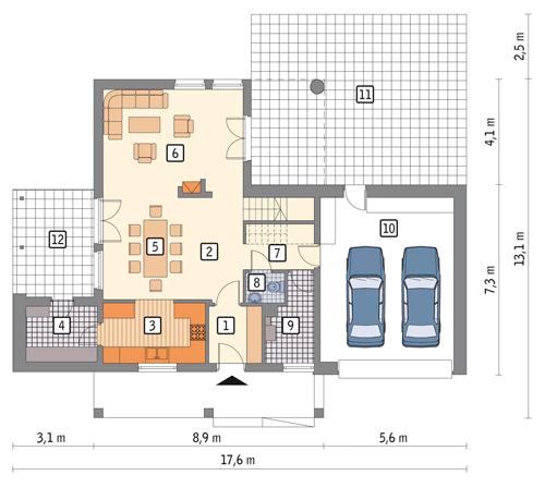 Rzut parteru POW. 108,9 m²