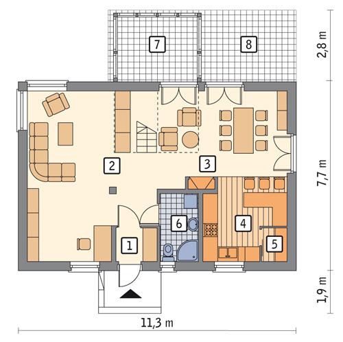 Rzut parteru POW. 69,6 m²