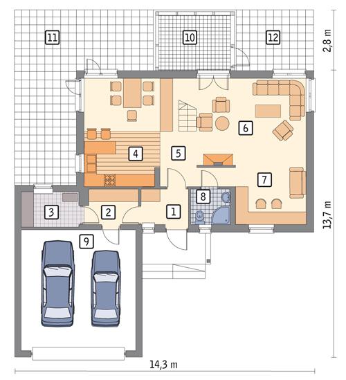 Rzut parteru POW. 106,9 m²