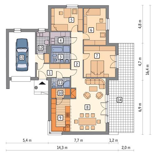 Rzut parteru POW. 133,2 m²