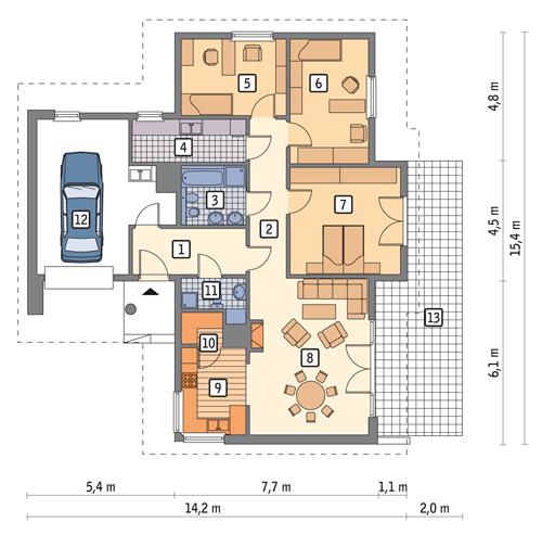 Rzut parteru POW. 131,3 m²