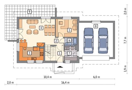Rzut parteru POW. 92,9 m²