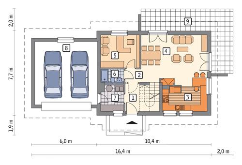 Rzut parteru lustro POW. 92,9 m²