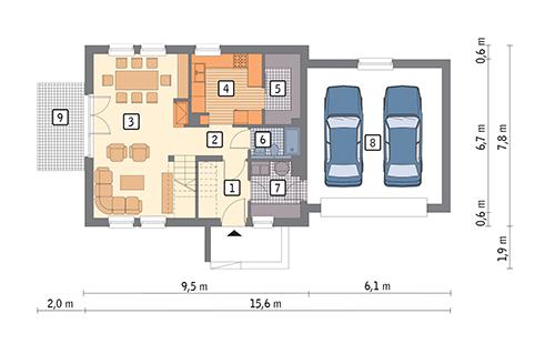 Rzut parteru POW. 91,0 m²