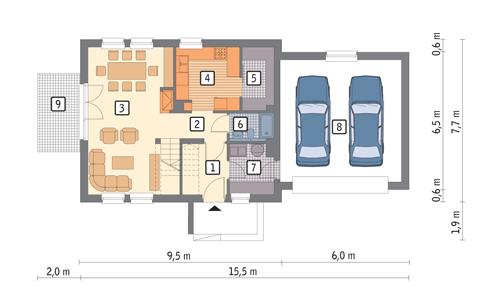 Rzut parteru POW. 91,0 m²