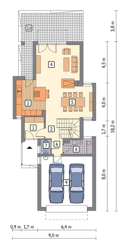 Rzut parteru POW. 95,8 m²