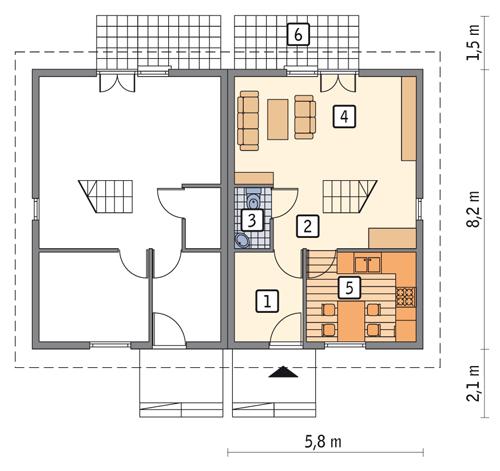 Rzut parteru POW. 34,2 m²