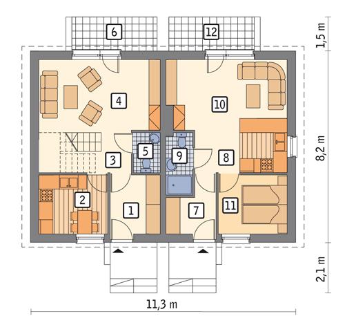 Rzut parteru POW. 69,2 m²