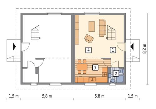 Rzut parteru POW. 35,4 m²