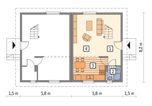 Rzut parteru POW. 35,4 m²