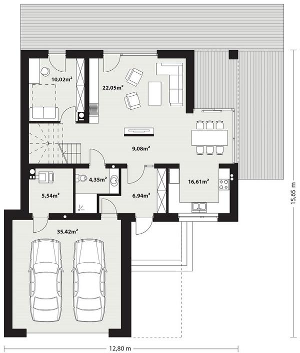 Rzut parteru lustro POW. 110,0 m²