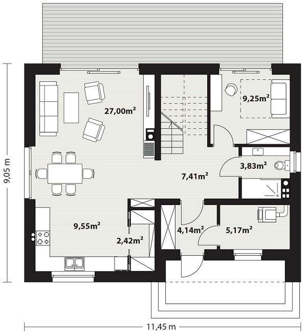Rzut parteru POW. 68,8 m²