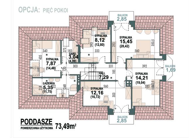 Rzut poddasza POW. 107,5 m²