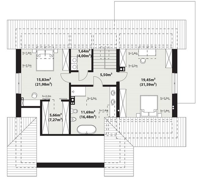 Rzut poddasza POW. 86,8 m²