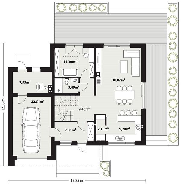 Rzut parteru POW. 103,5 m²