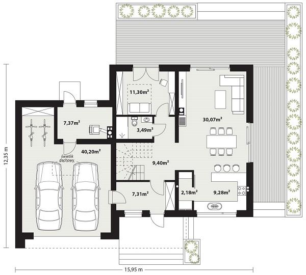 Rzut parteru POW. 120,6 m²