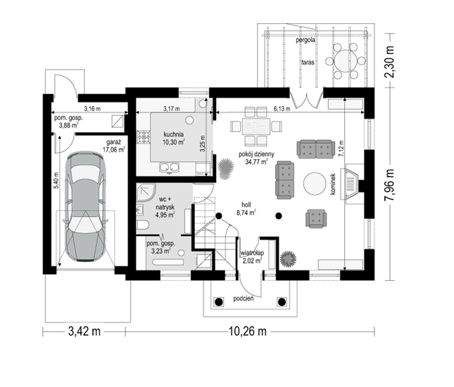 Rzut parteru lustro POW. 85,0 m²
