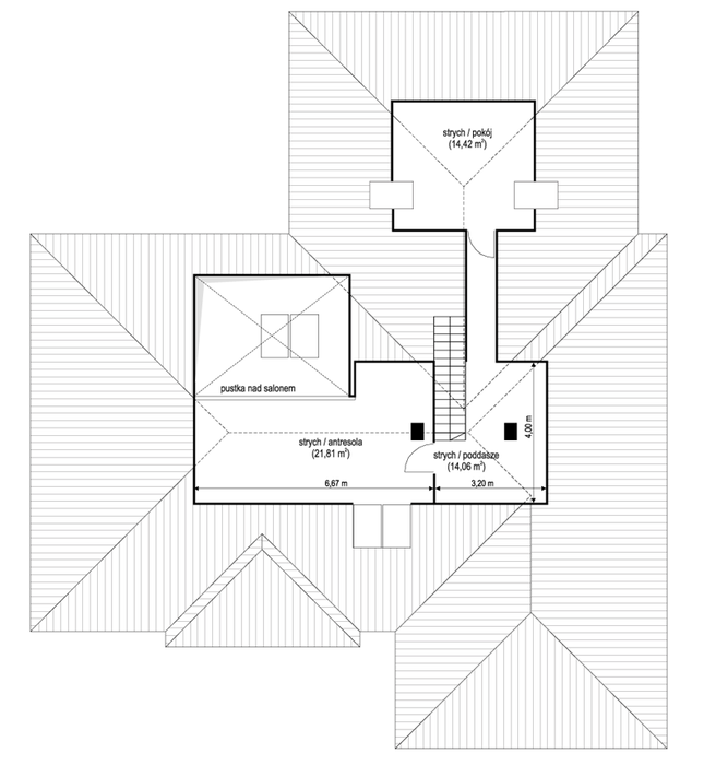 Rzut strychu POW. 50,3 m²