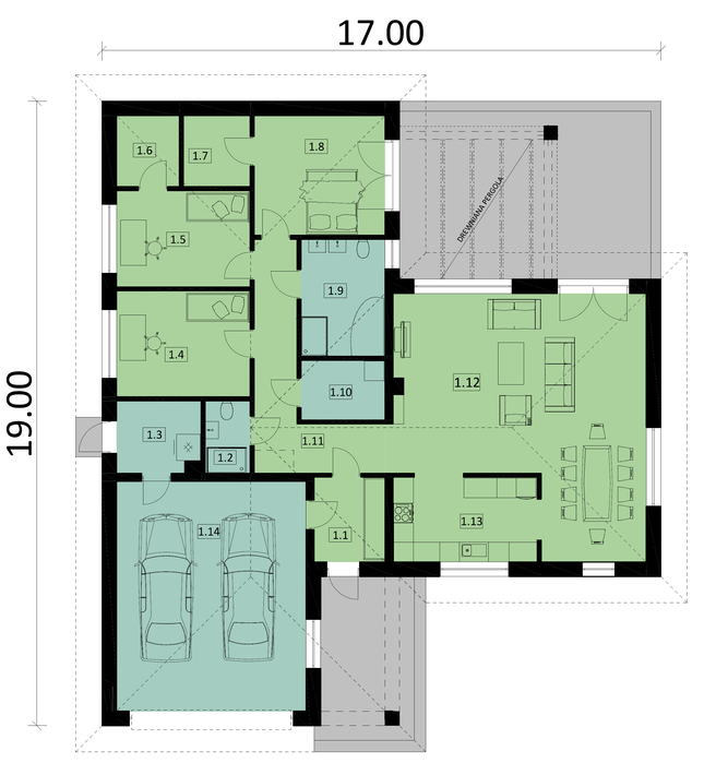 Rzut parteru POW. 191,0 m²
