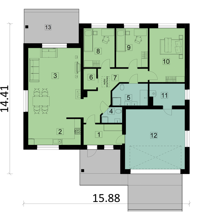 Rzut parteru POW. 162,1 m²