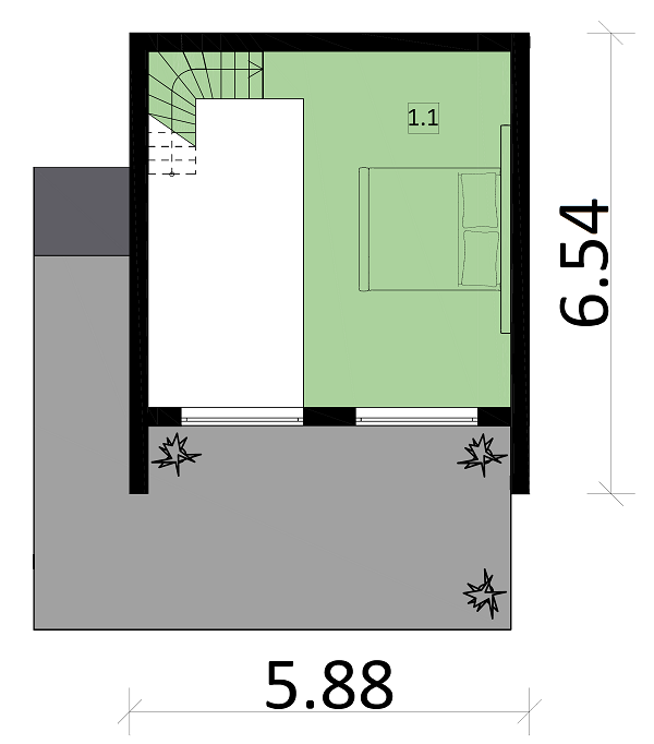 Rzut poddasza lustro POW. 15,2 m²