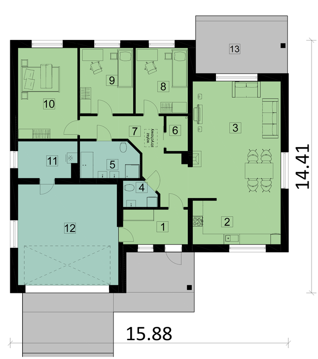 Rzut parteru lustro POW. 162,1 m²